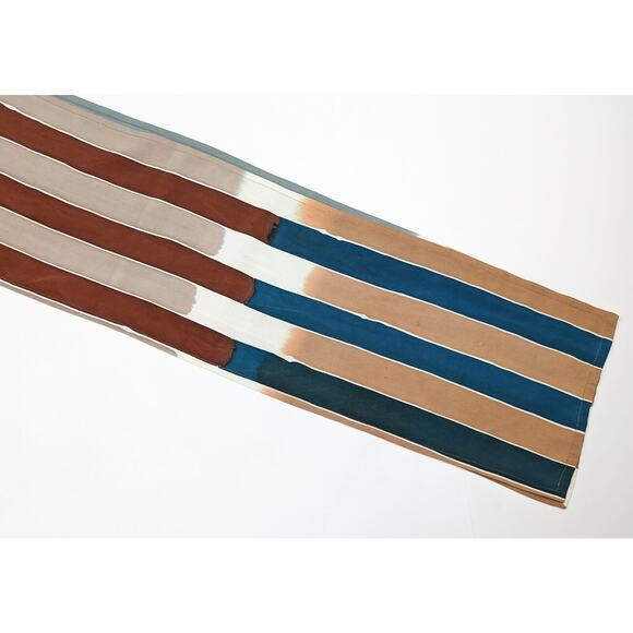 Brown Teal Green White Stripe Silk Rectangular Scarf - Picture 4 of 13